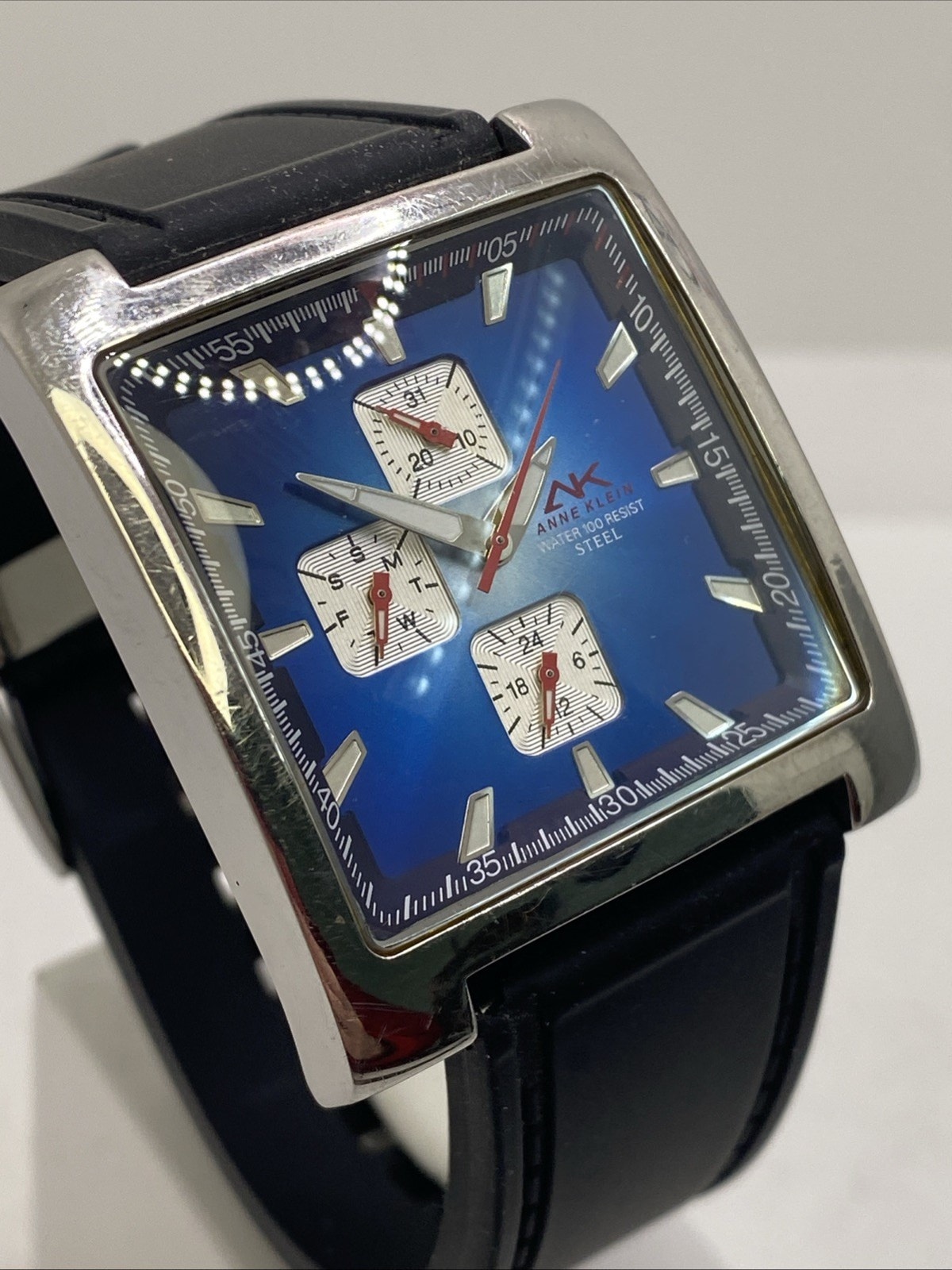 Anne Kleins Mens Blue Dial Chronograph Watch New Battery